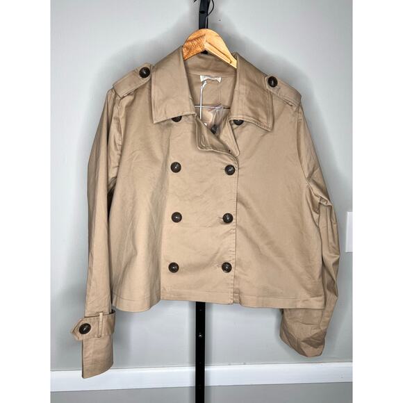 78&Sunny Button Front Double Breasted Cropped Trench Coat Tan Women's XL NWT - Picture 2 of 7